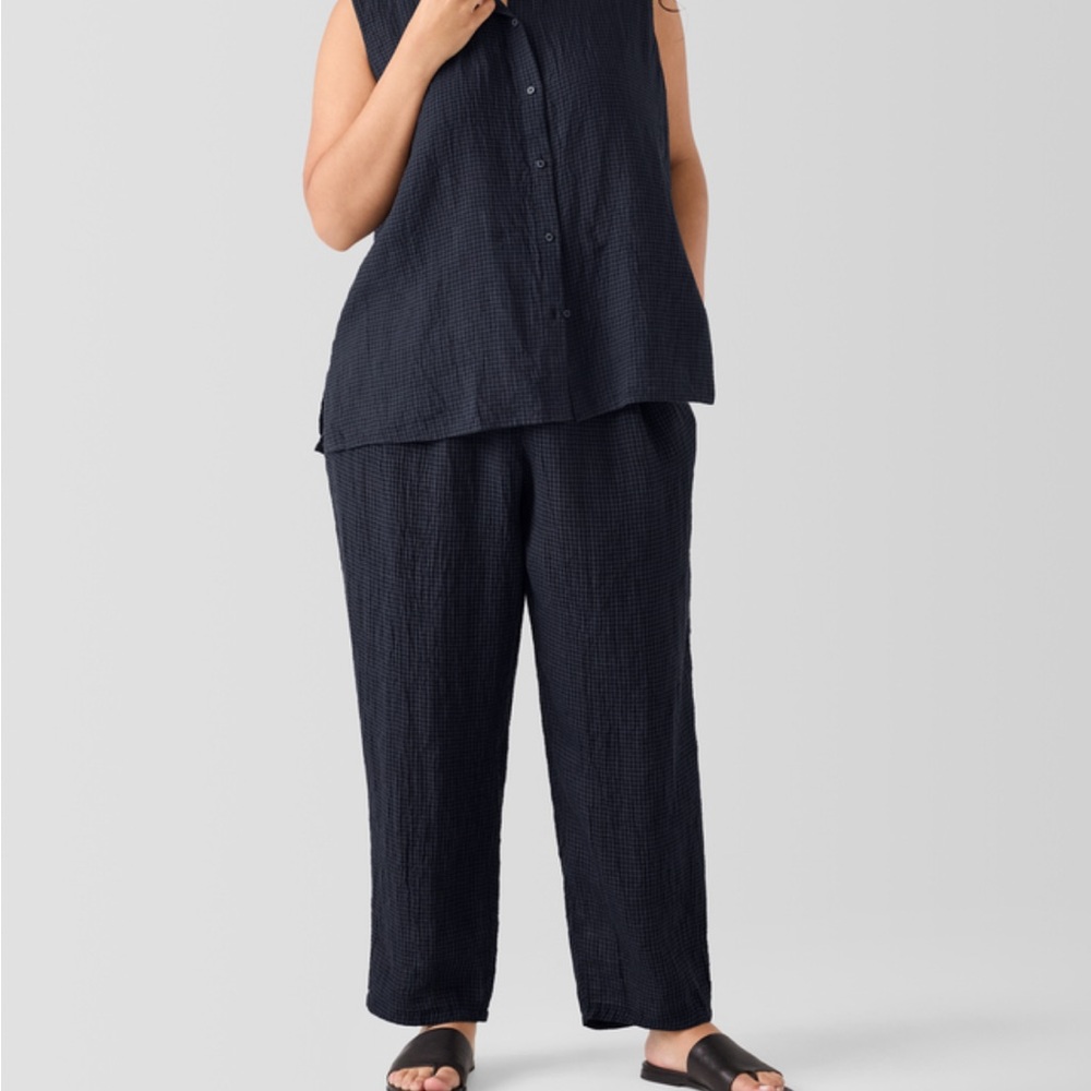 Puckered Organic Linen Tapered Pant